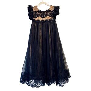 TRISH SCULLY Adriana Dress Girls 8 Black Lace Gown Elegant Formal Babydoll Tea